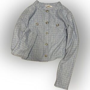 H&M Light Blue Tweed Jacket with Silver Accents | Sz XS